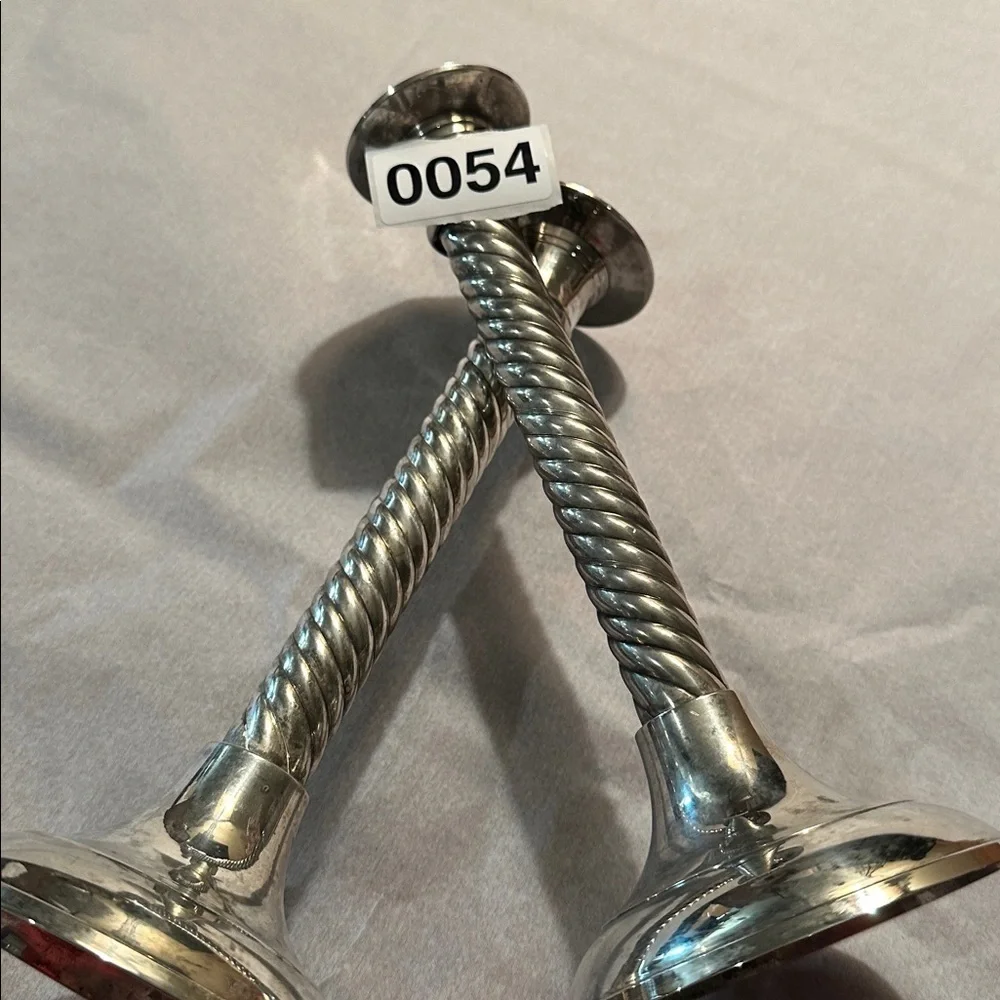International Silver Barley Twist Silverplate 8” Candlesticks